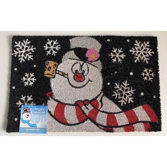 Frosty The Snowman Christmas Outdoor Coir Mat Rug 18 X 28” Snowflakes Winter NEW - Picture 1 of 11
